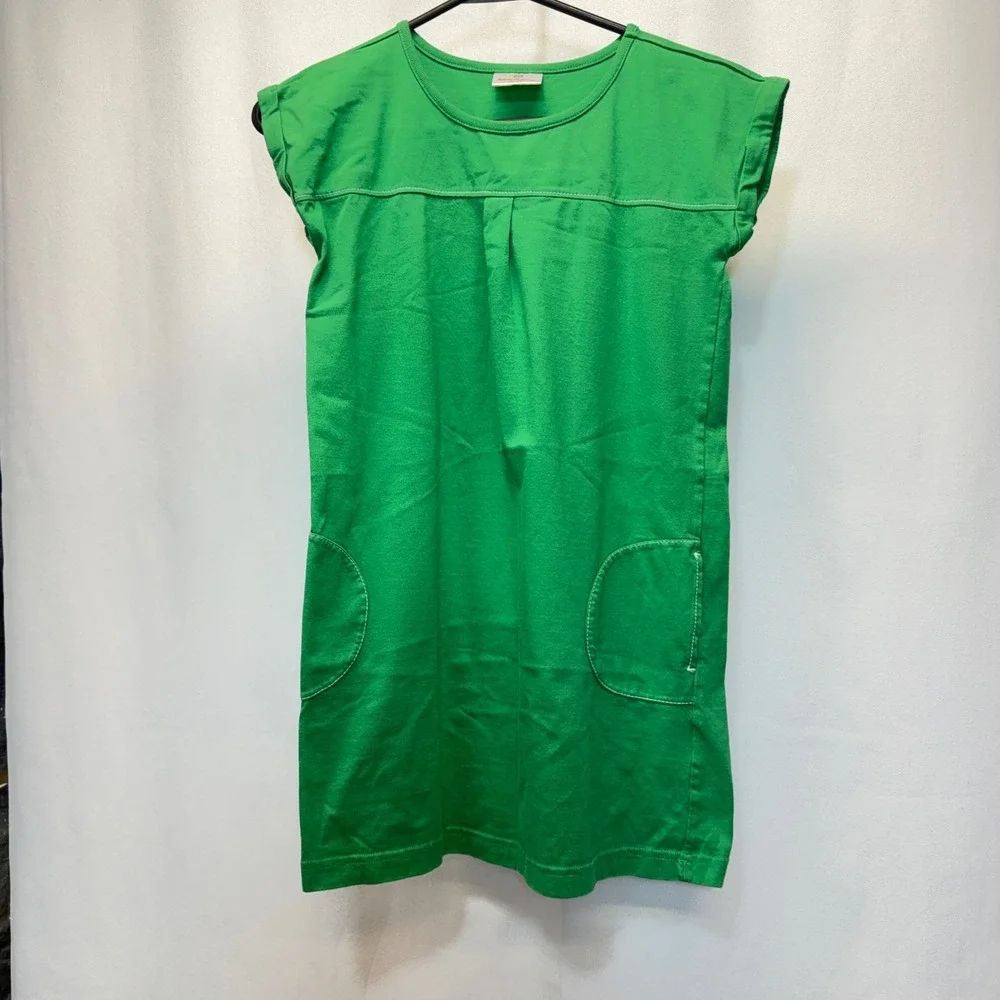 Hanna Andersson Dress Girls 140 Kelly Green Cap Sleeve Cotton Pocket Shift Dress